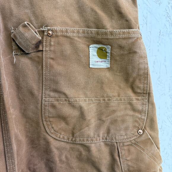 Carhartt Duck Canvas Overalls Vintage Thrashed Double Knee Bibs Made in USA - Picture 11 of 11